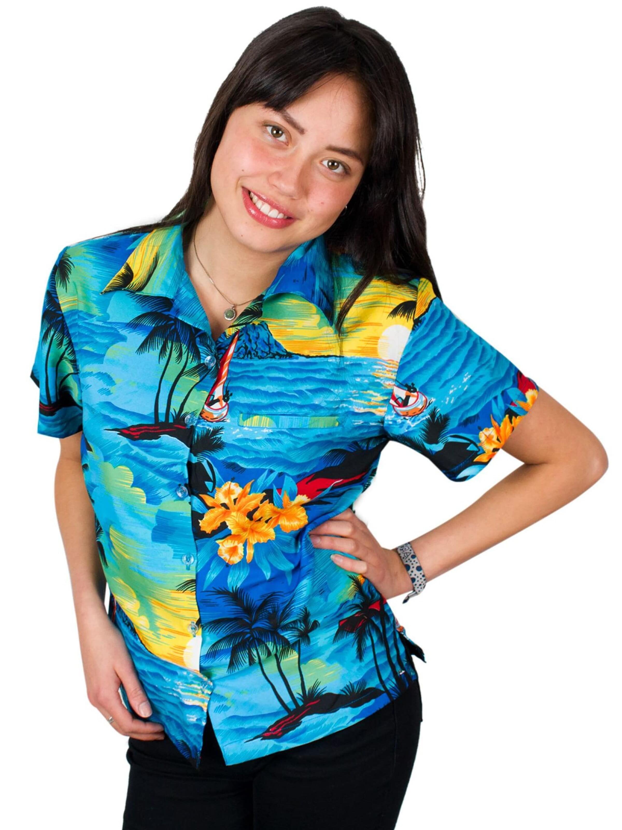 Camicia da donna 'Surf' di King Kameha in blu: frontale
