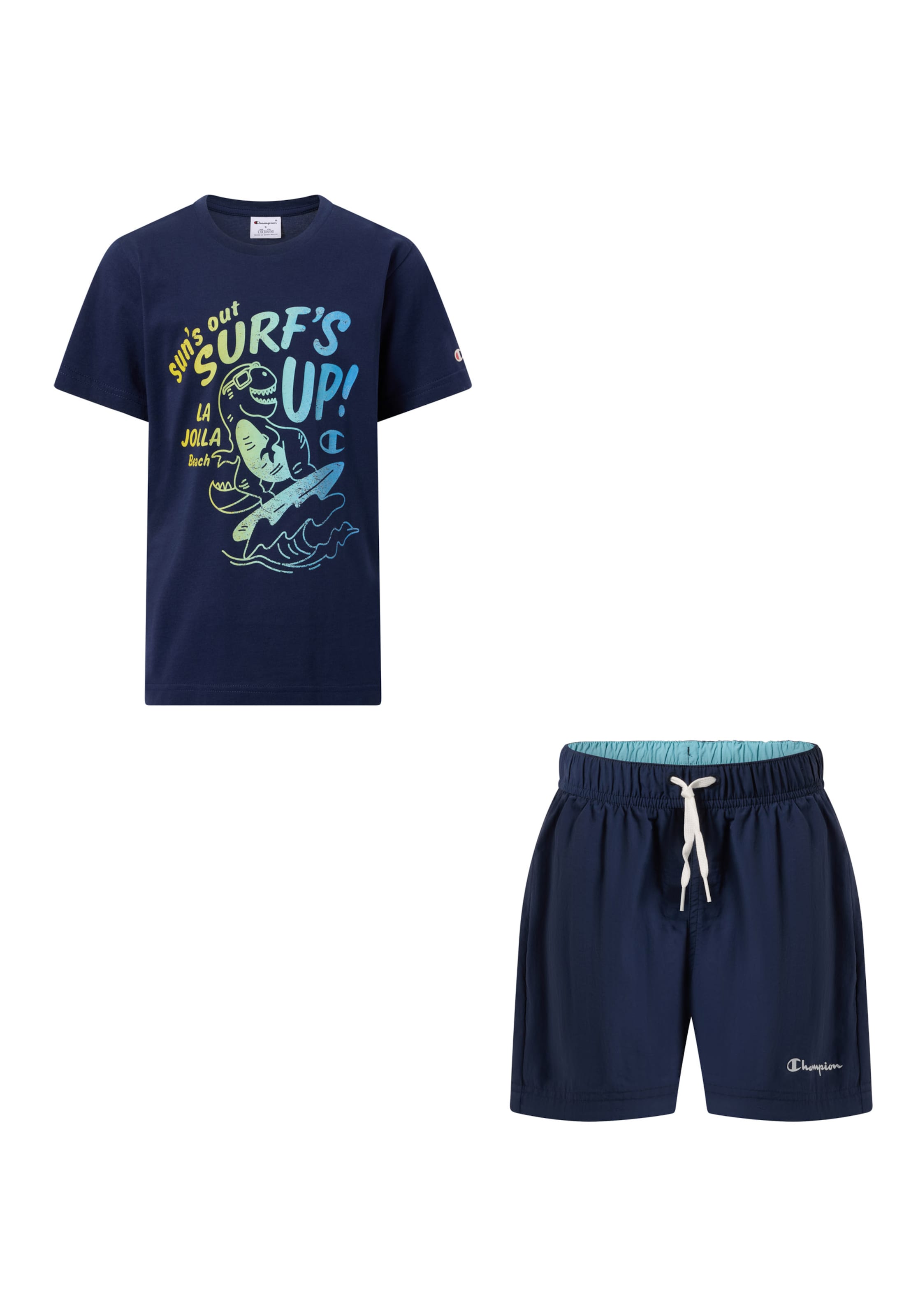 Champion Set: T-Shirt und Badeshorts in Blau: Vorderseite