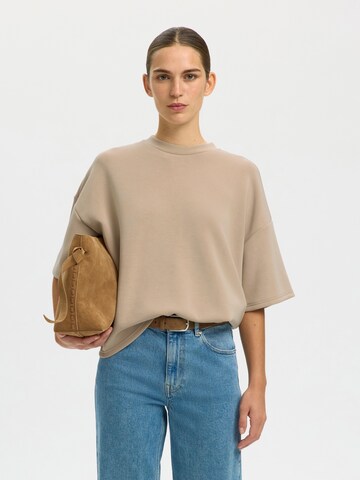 T-shirt oversize 'SLFTenny' SELECTED en beige : devant
