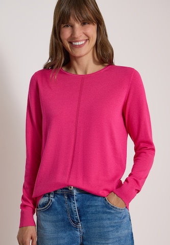 CECIL Basic Pullover mit Rundhals in Unifarbe in Pink: Vorderseite