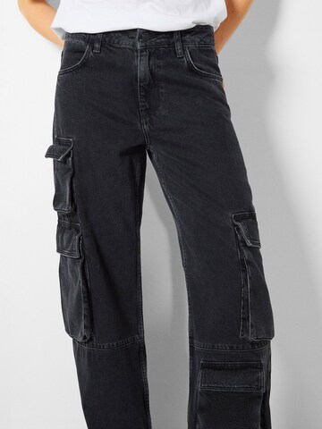 Bershka Wide Leg Cargojeans i sort