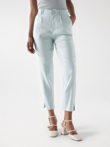 Salsa Jeans Slimfit Bandplooibroek in Groen: voorkant