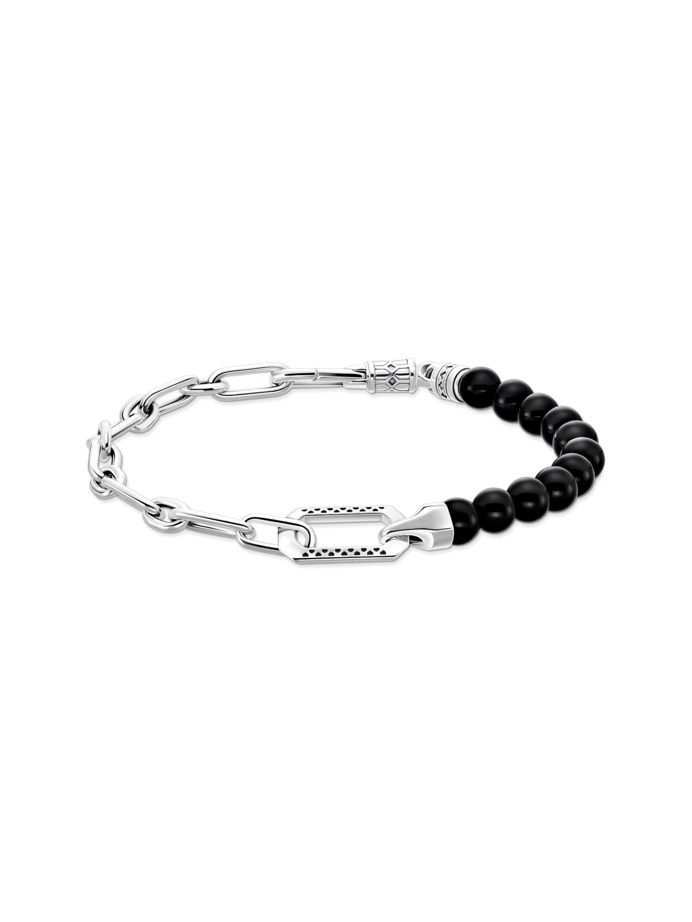 Thomas Sabo Armband 'Armband Schwarzer Onyx Silberkette'‌‌ in Schwarz: Vorderseite