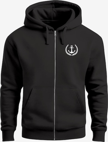 Neverless Sweatjacke 'Anker Captain' in Schwarz: Vorderseite