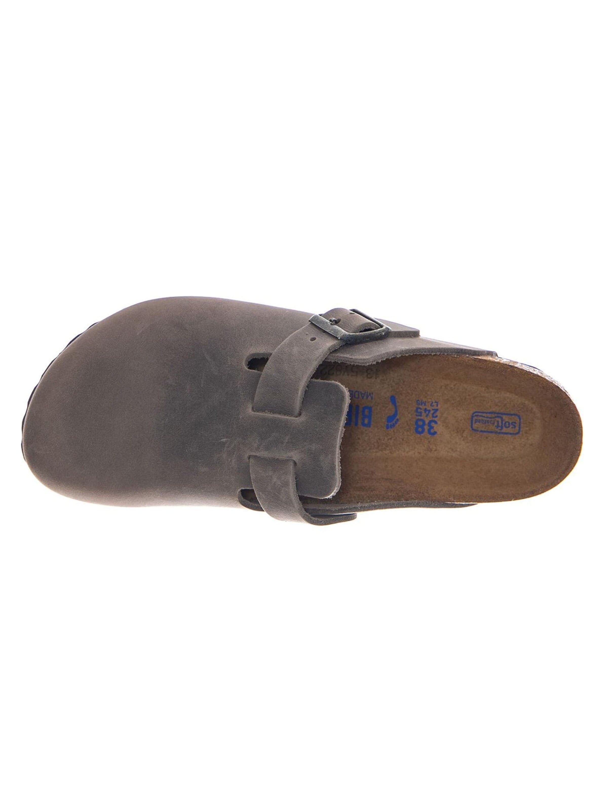 BIRKENSTOCK Klapki 'BOSTON SFB OILED LEATHER NARROW FIT IRON' w kolorze szary
