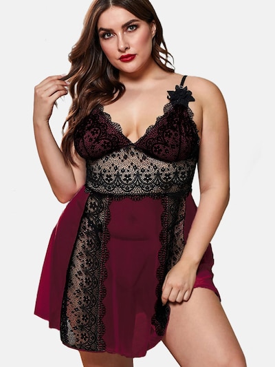 ORGANZA Lingerie Negligée 'Negligé Set Plus Size Spitze' in weinrot, Produktansicht