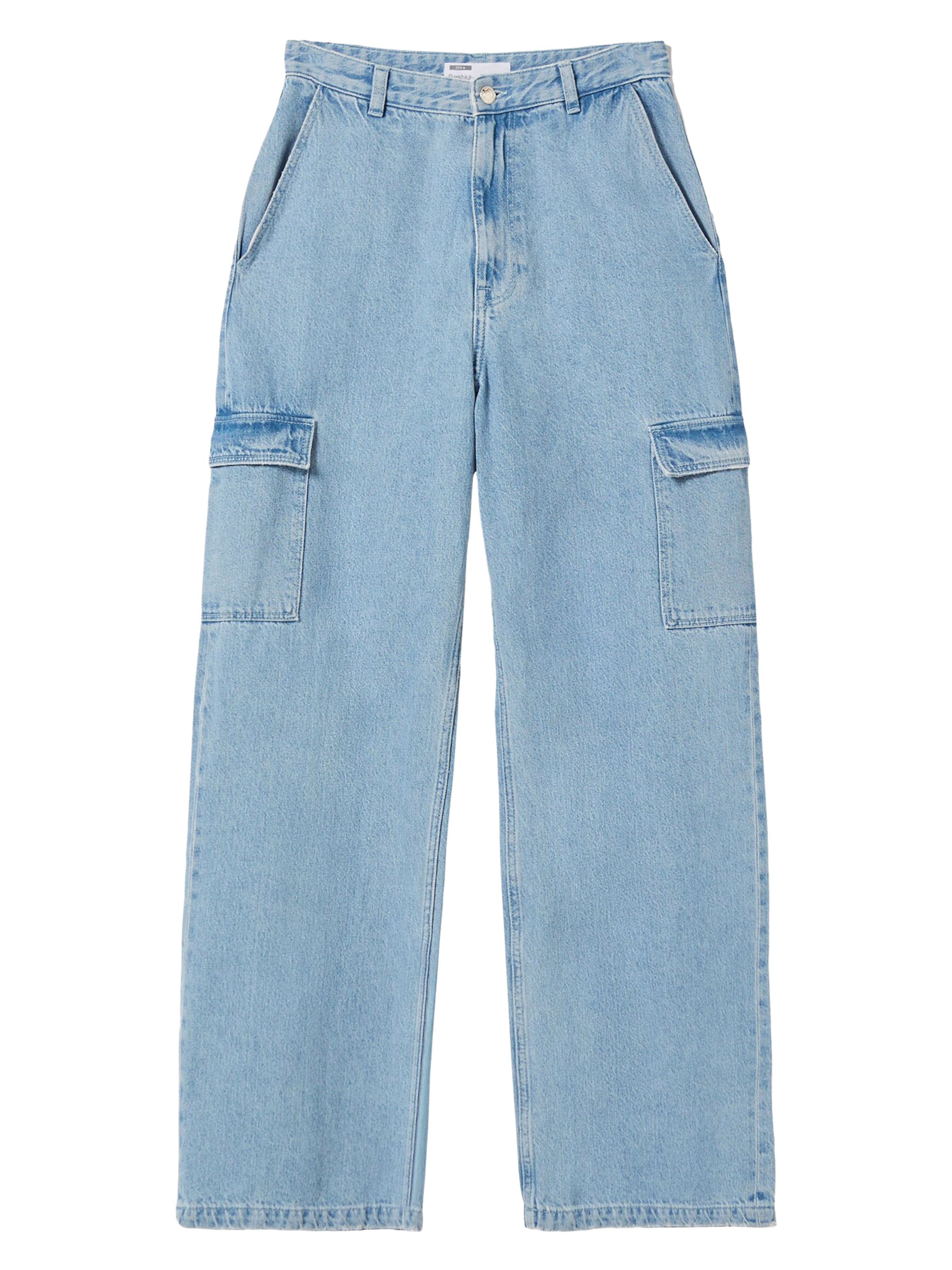 Bershka Wide leg Cargo jeans in Blue: front