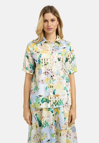 Milano Italy Bluse Kurzarm mit Dolce Vita Print in Blau: Vorderseite