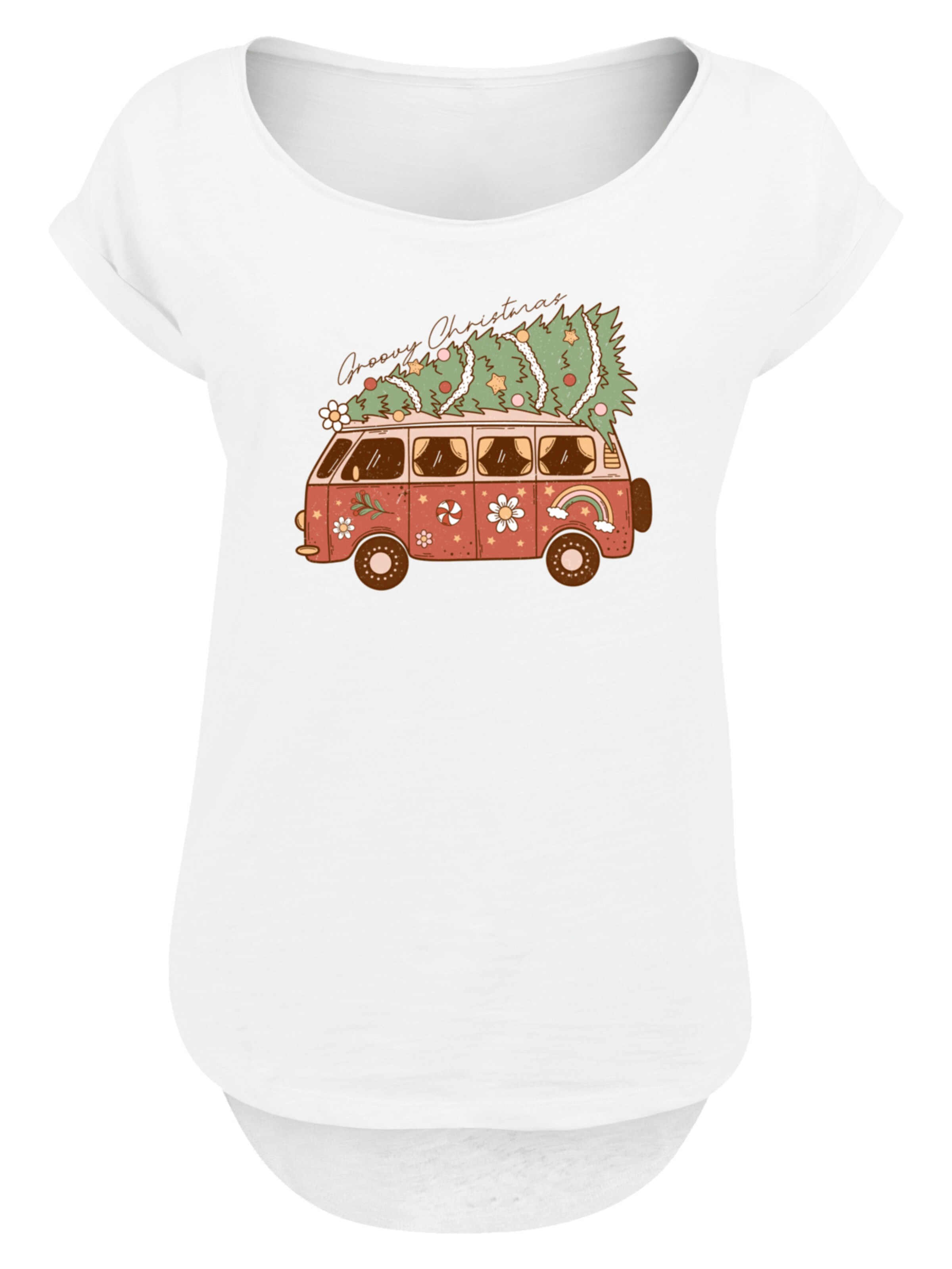 F4NT4STIC Shirt 'Groovy Christmas Camper Van' in Weiß: Vorderseite