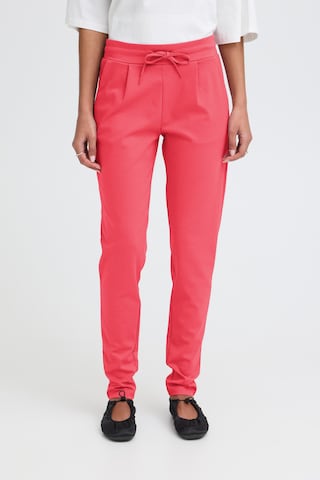 ICHI Slimfit Bandplooibroek ' Kate ' in Roze: voorkant