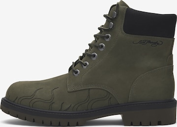 Bocanci cu șireturi de la Ed Hardy pe verde: față