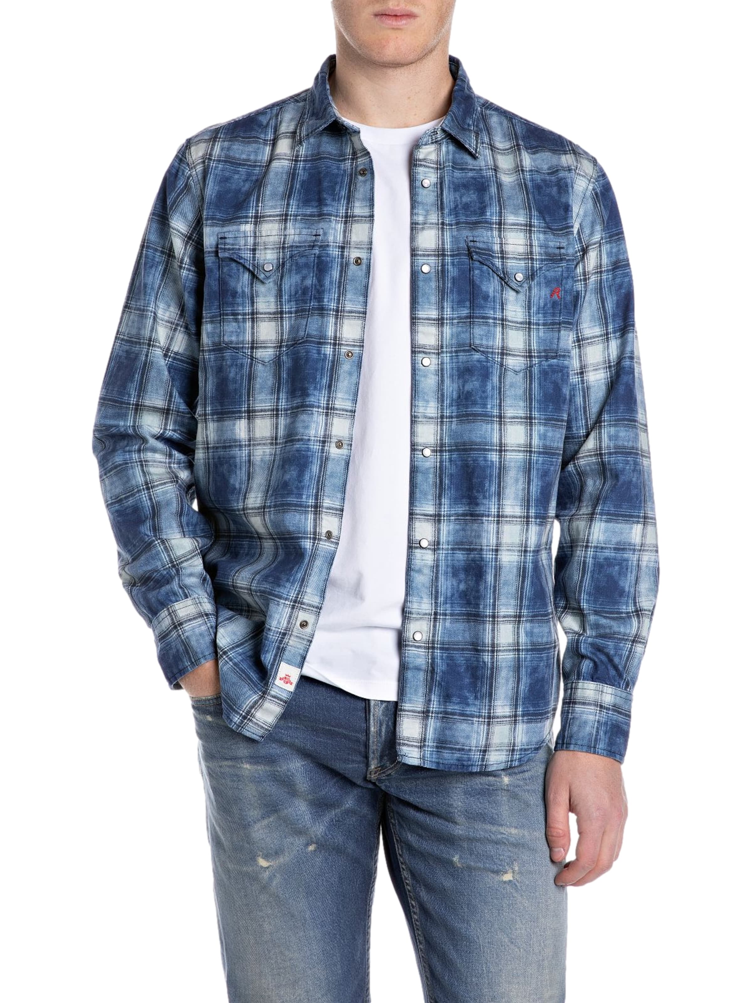 REPLAY Regular fit Button Up Shirt in Blue: front