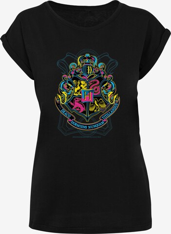 F4NT4STIC Shirt 'Harry Potter Neon Hogwarts Crest' in Zwart: voorkant