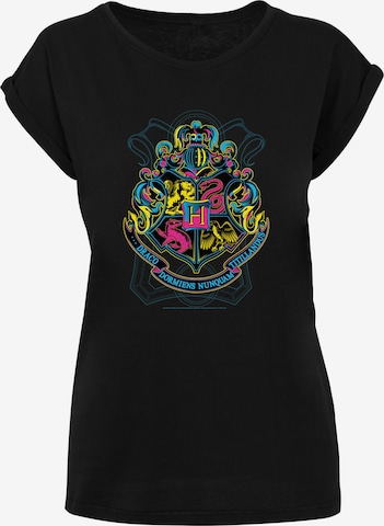 F4NT4STIC Shirt 'Harry Potter Neon Hogwarts Crest' in Black: front
