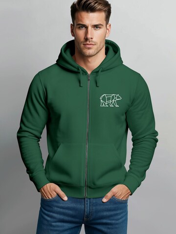 Neverless Sweatjacke 'Bär Lineart Polygon'‌ in Grün