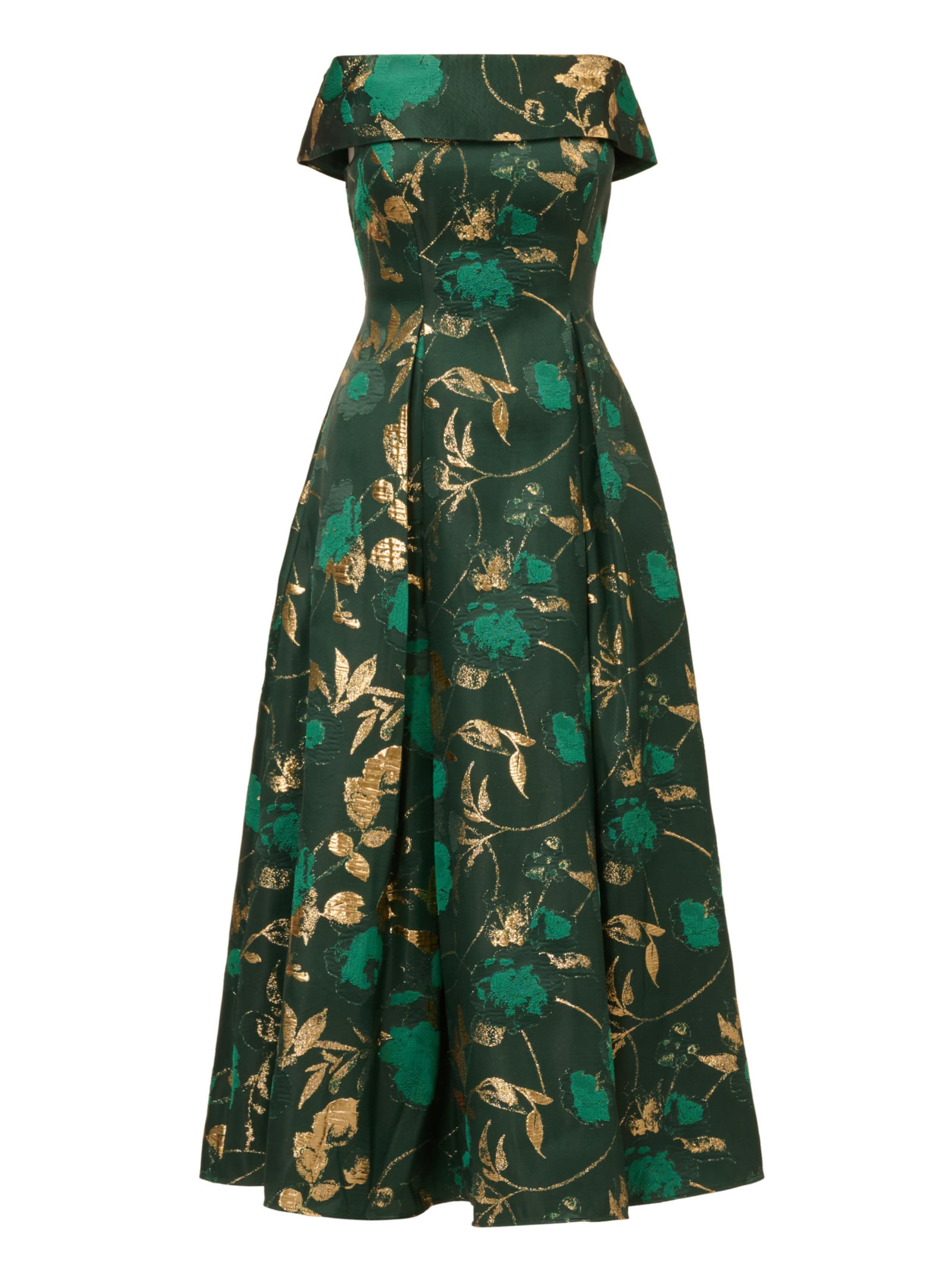 Adrianna Papell Cocktailjurk 'Off Shoulder Midi Dress' in de kleur Donkergroen, Productweergave