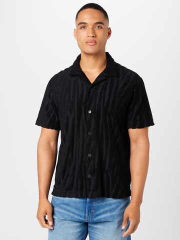 WEEKDAY Comfort fit Button Up Shirt in Black: front