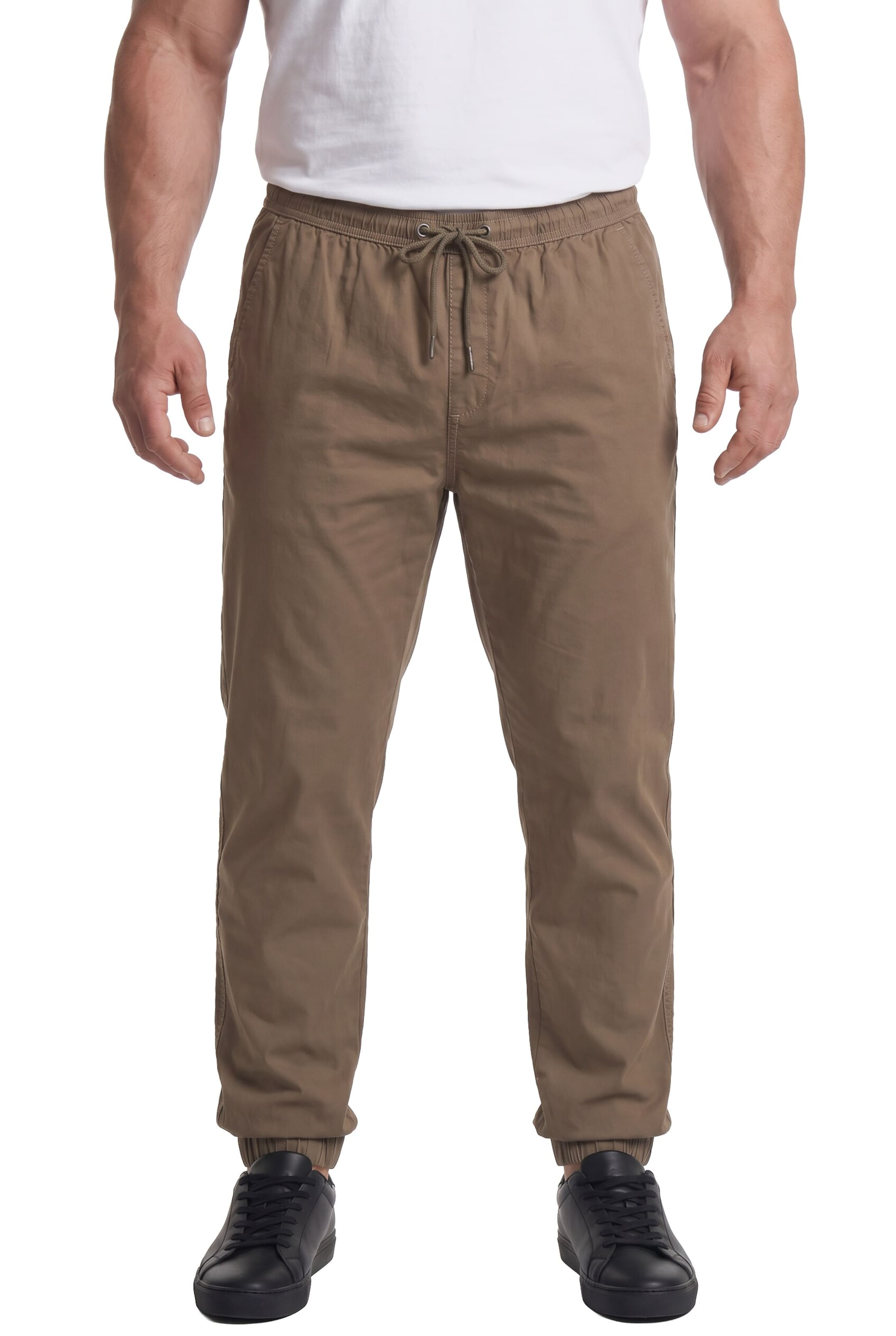 Men Plus Tapered Trousers in Brown: front