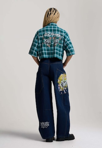 Ed Hardy Loosefit Jeans 'Gothic Skull' in Blau