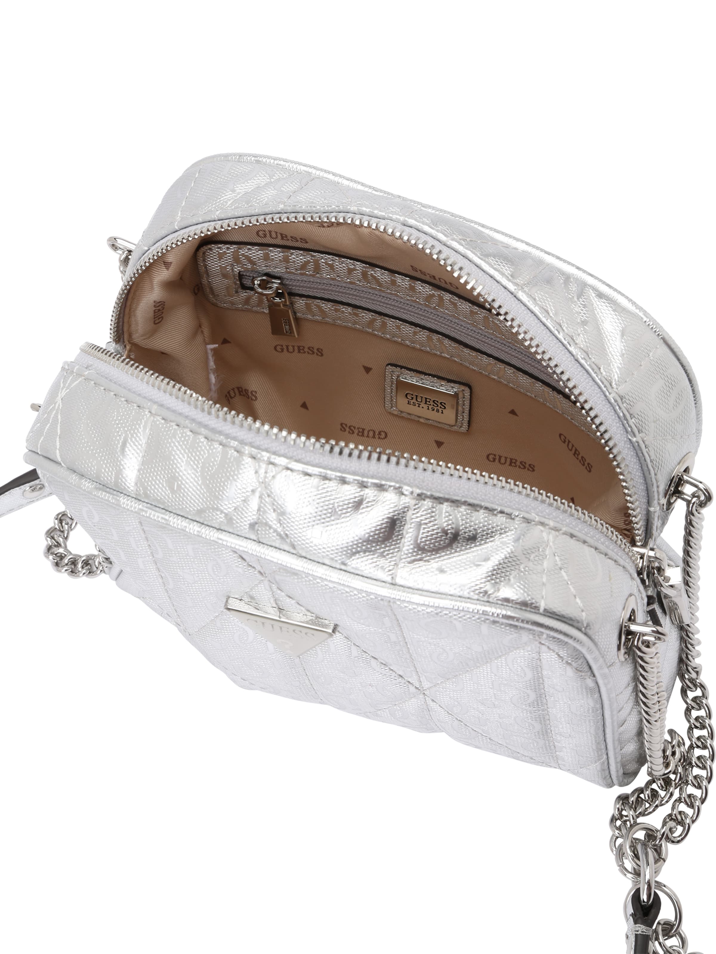 GUESS Crossbody bag 'ALDINA CAMERA CROSSBODY' in Silver