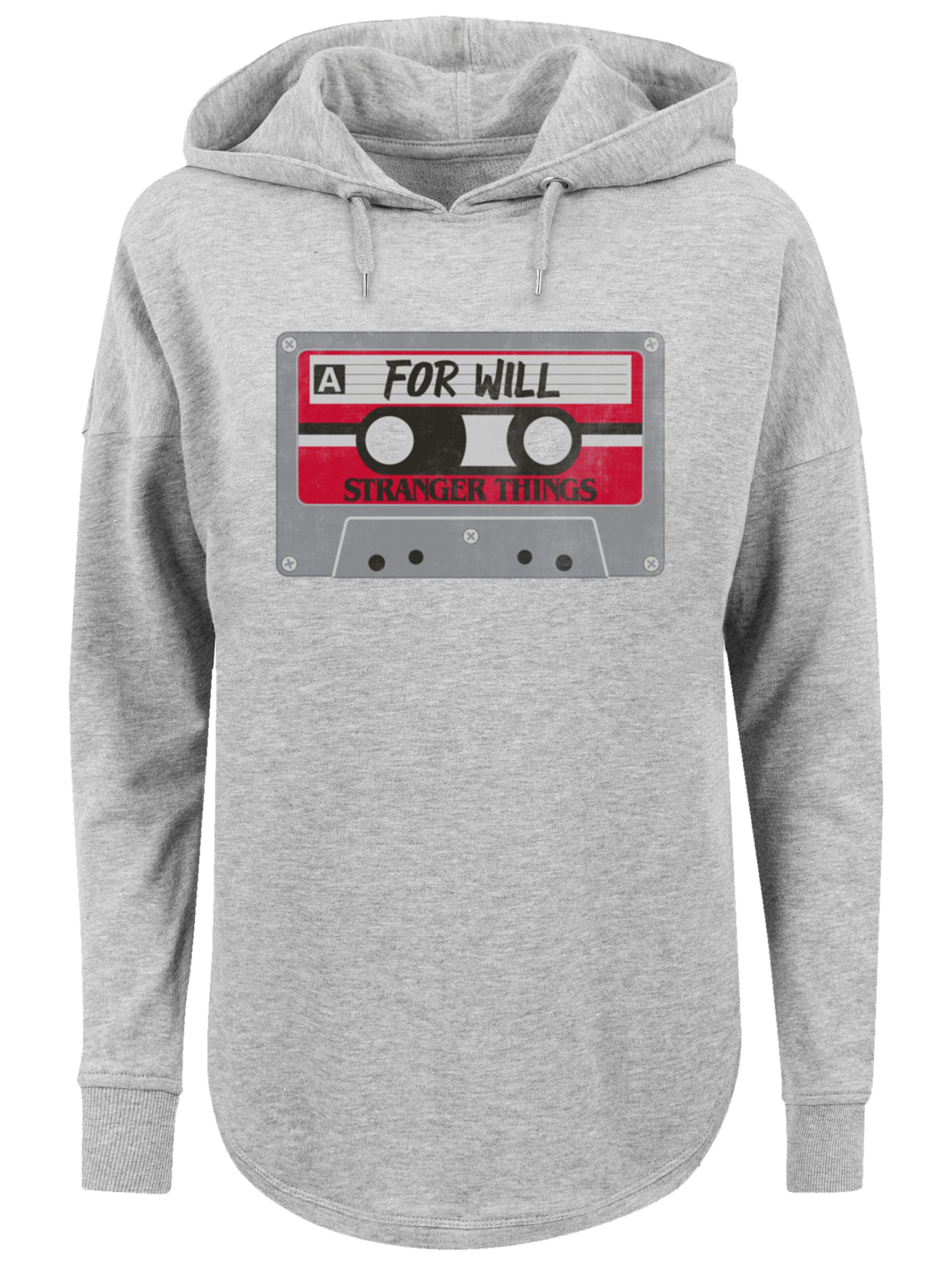 F4NT4STIC Sweatshirt 'Stranger Things Cassette For Will Netflix TV Series' in Grijs: voorkant