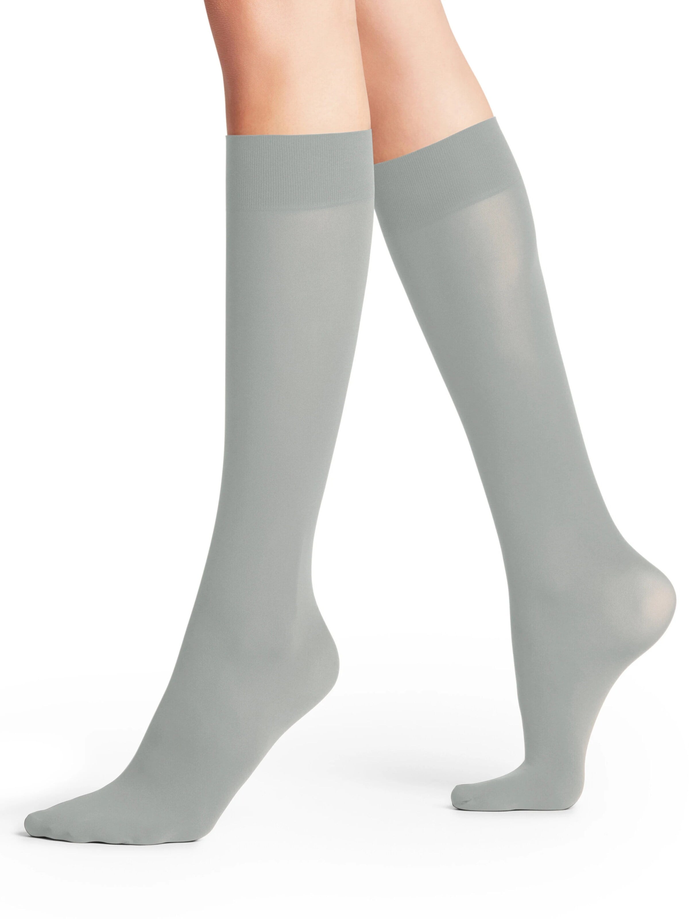FALKE Over the Knee Socks 'Pure Matt' in Silver: front