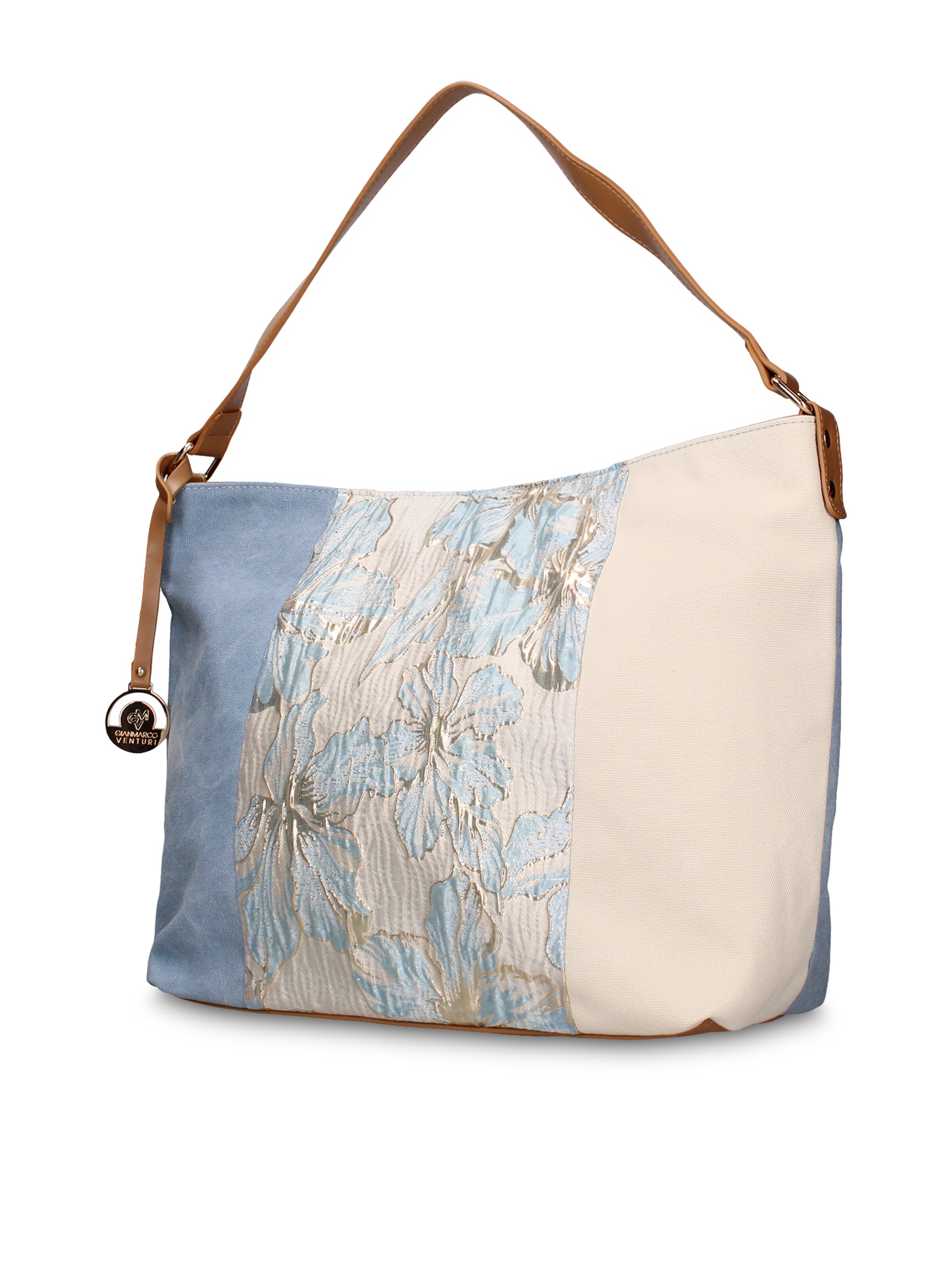 Borsa a mano 'Borsa a tracolla Gianmarco Venturi Alizé pelle vegana bicolore stampa floreale' di GianMarco Venturi in blu