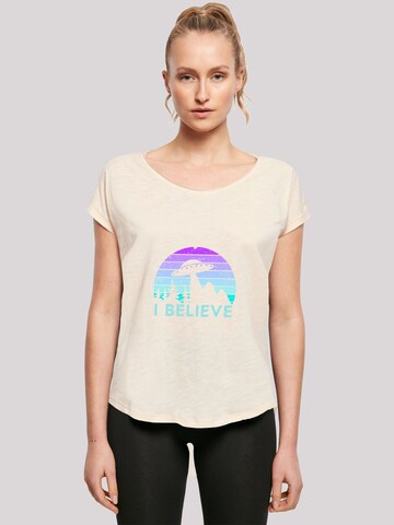 T-shirt 'I BELIEVE UFO Alien Raumschiff Retro' F4NT4STIC en beige : devant