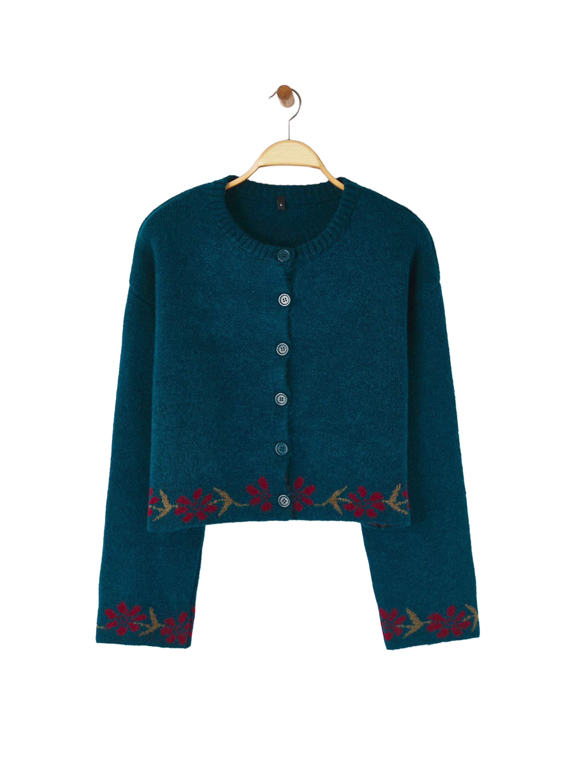 Trendyol Gebreid vest in S in de kleur Olijfgroen / Petrol / Rood, Productweergave