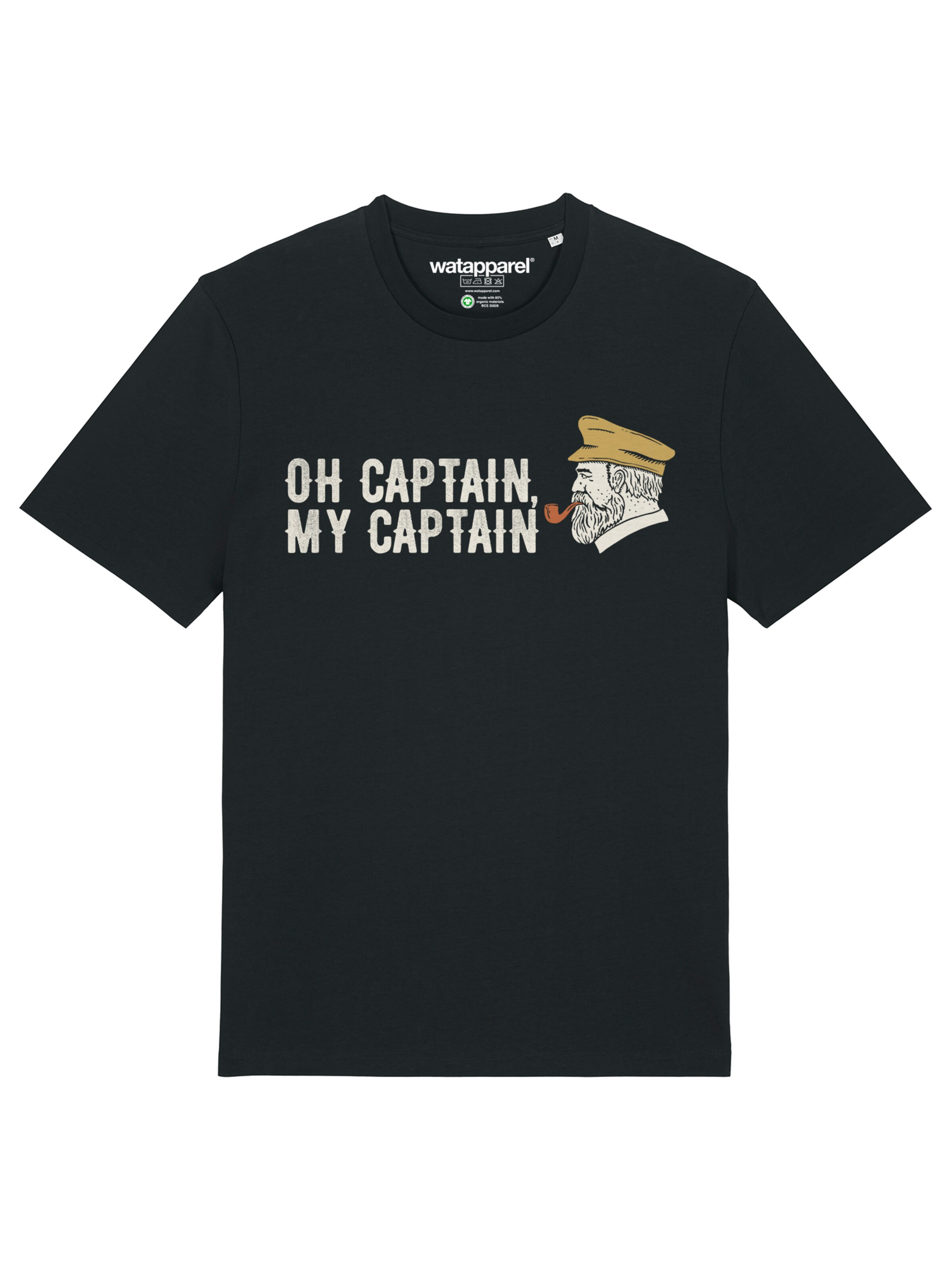 Watapparel Shirt 'Oh Captain My Captain' in Zwart: voorkant