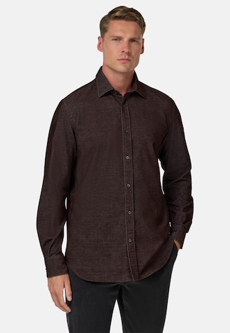 Boggi Milano Regular fit Overhemd in Bruin: voorkant