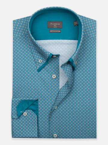 Slim fit Camicia business 'Sport Poplin Stretch Man Shirt Green Orange' di 7Camicie in verde