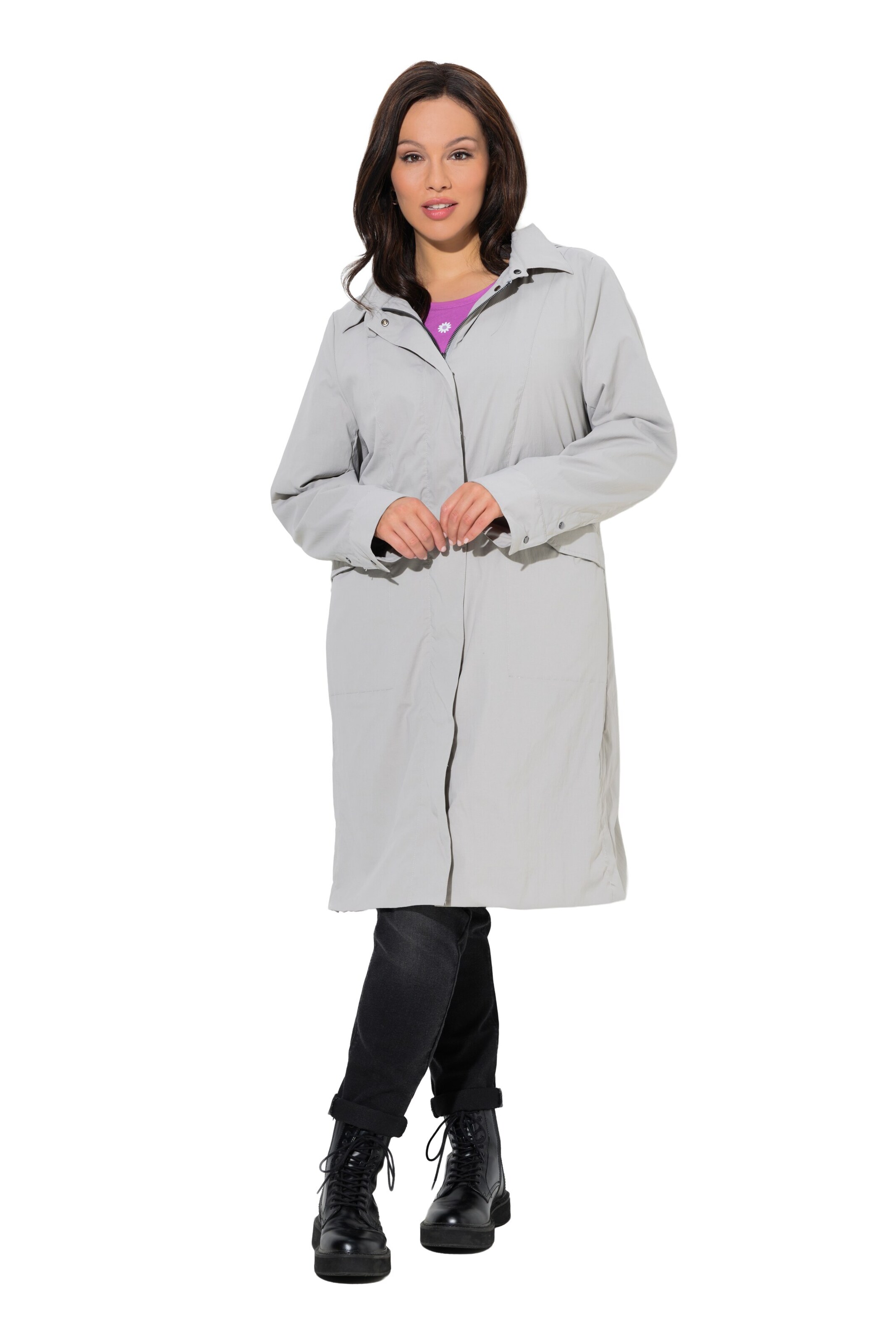 Ulla Popken Between-Seasons Coat in Grey: front