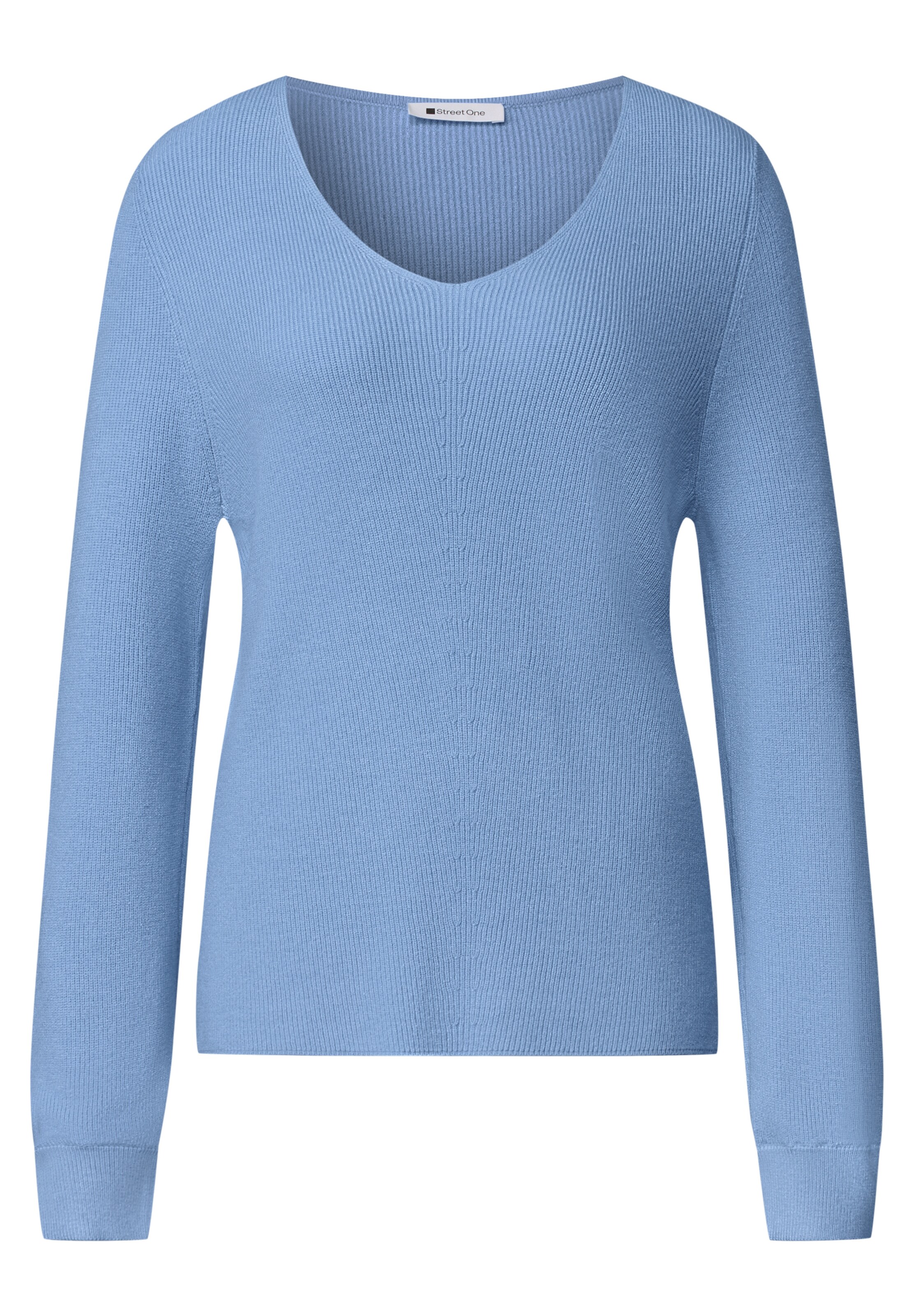 STREET ONE Langarm Pullover mit V-Ausschnitt in Blau: Vorderseite