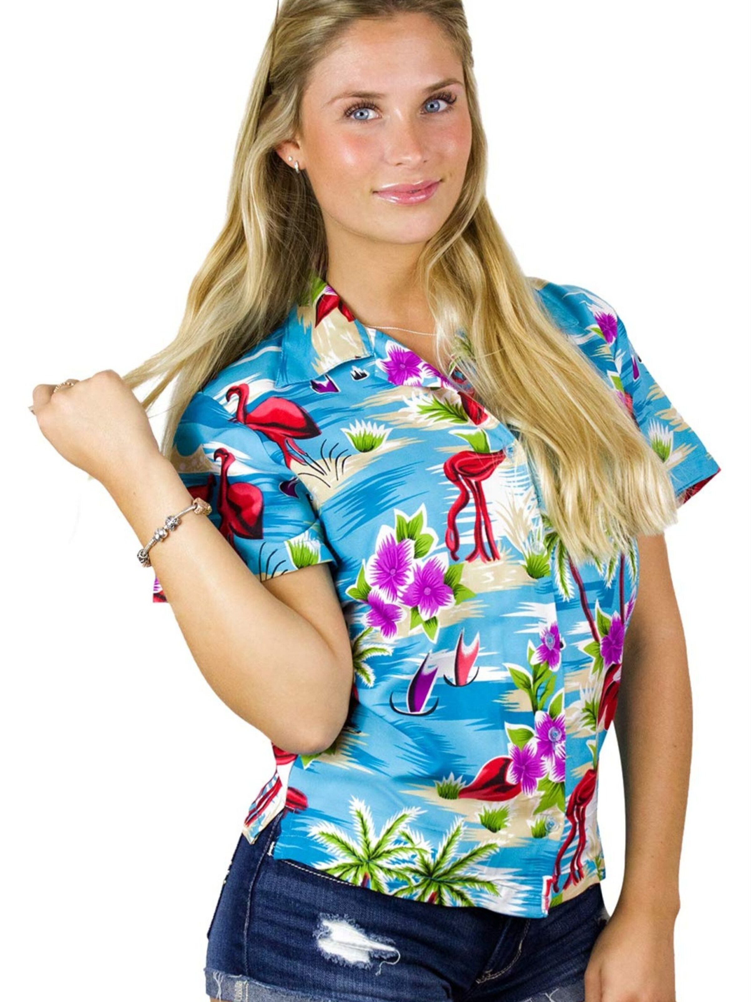Camicia da donna 'Flamingos' di King Kameha in blu