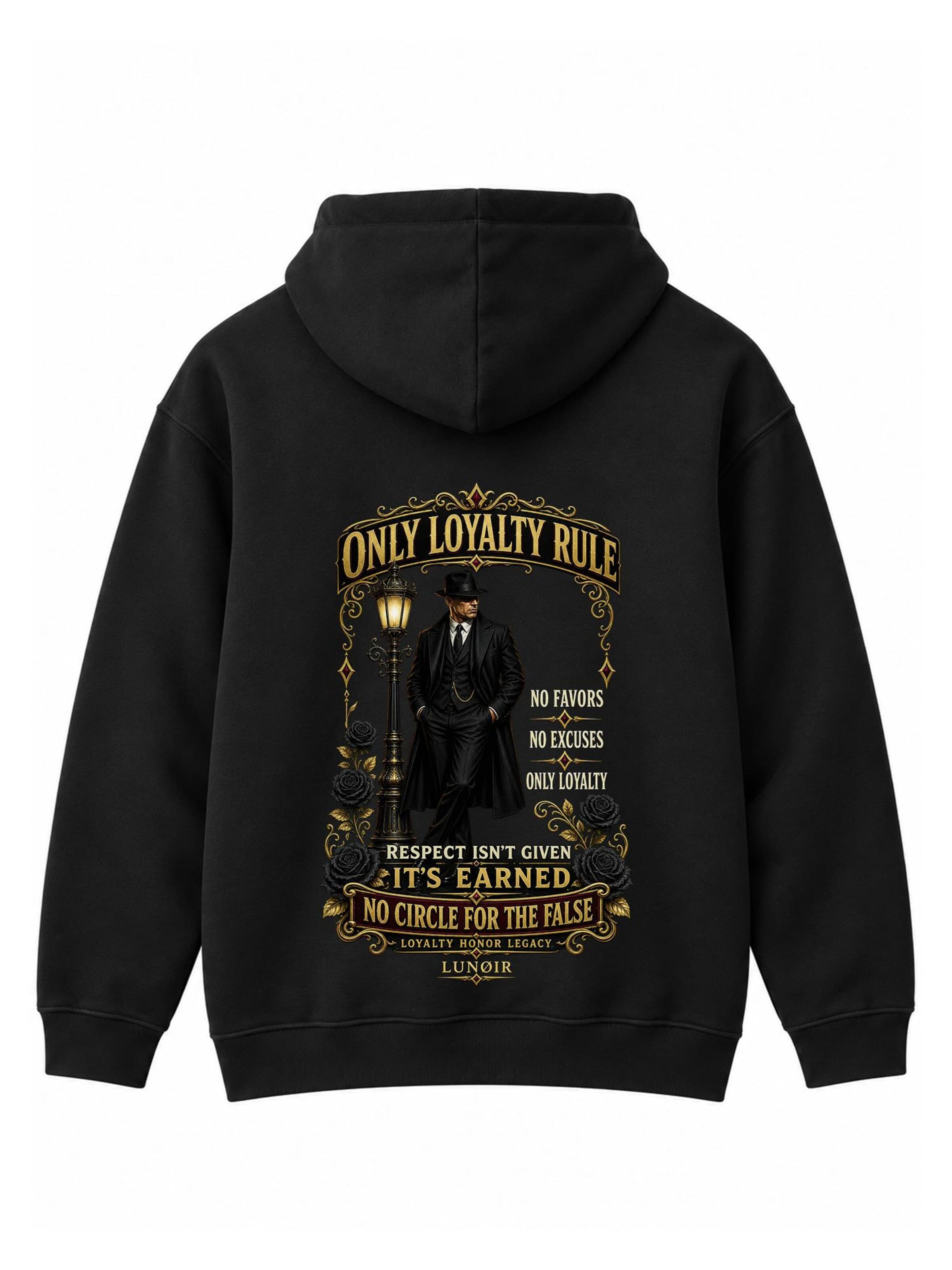 LUNØIR Studio Sweatshirt 'Only Loyalty Rule' in Zwart: voorkant