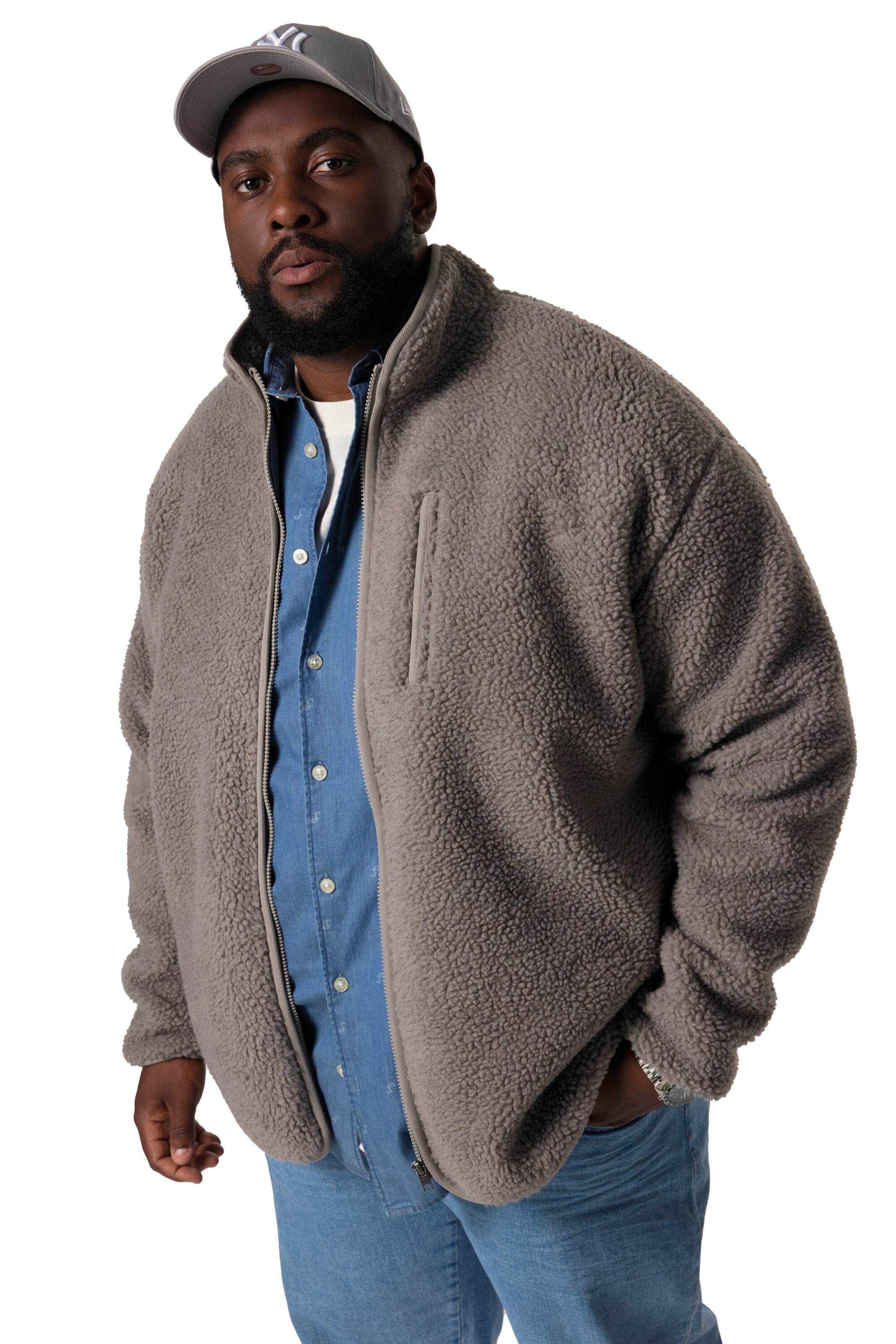 STHUGE Fleece jas in Beige: voorkant