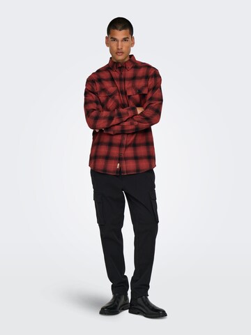 Only & Sons Regular fit Button Up Shirt 'ONSMATT' in Red