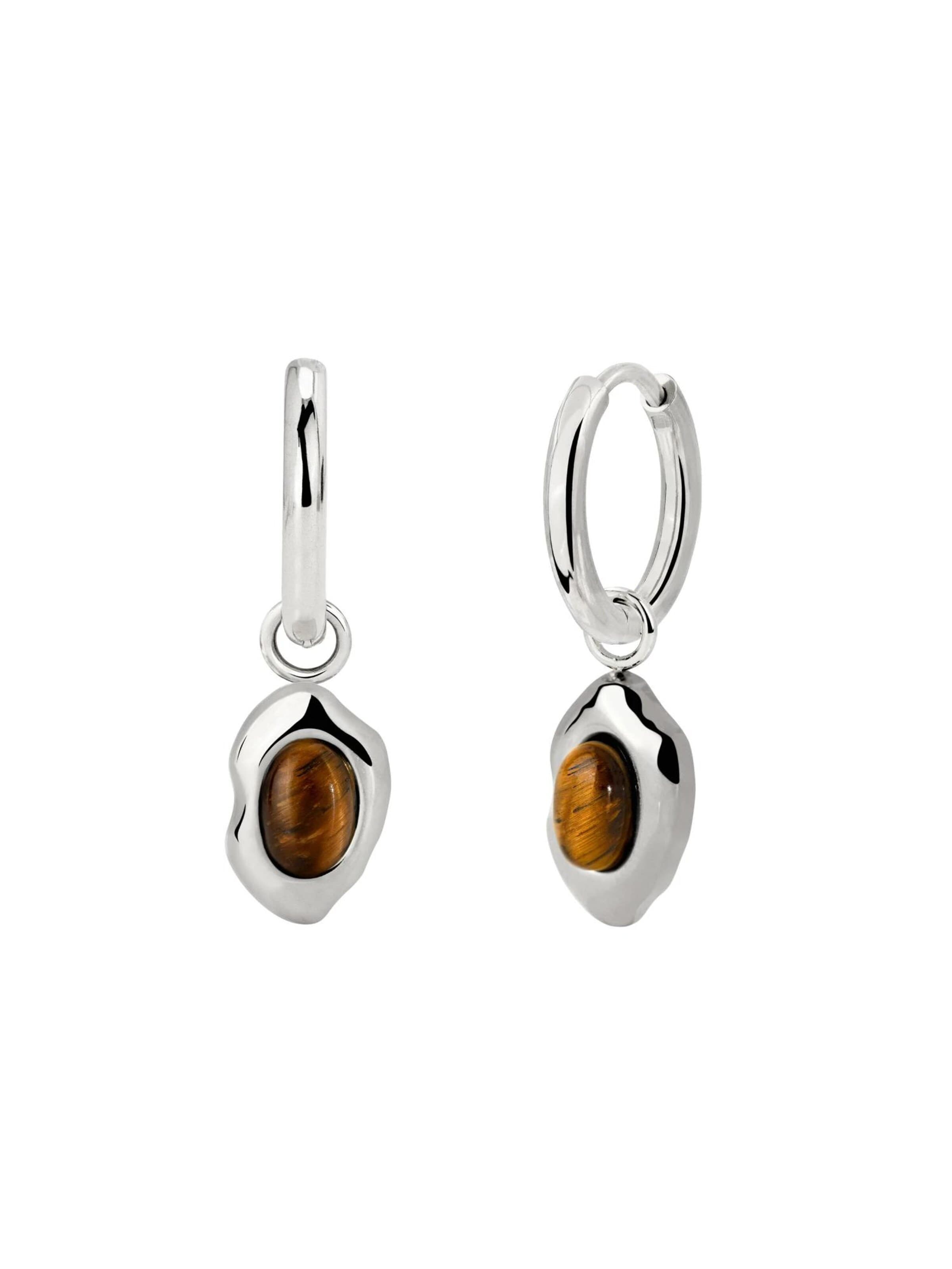Luamaya Earrings 'Tiger's Eye Hoop Set Small' in Silver: front