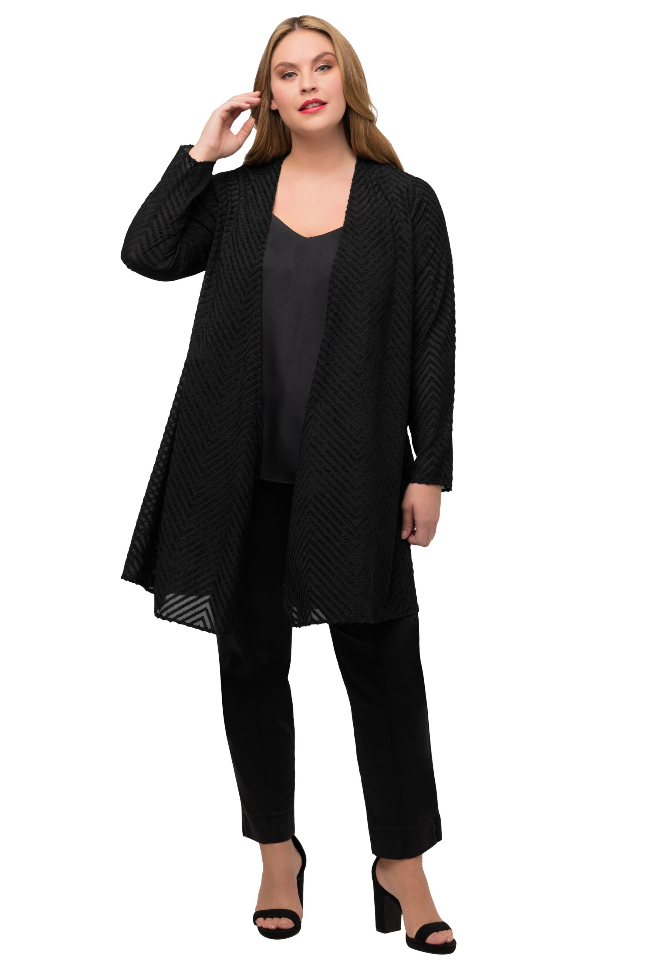 Ulla Popken Gebreid vest in Zwart: voorkant