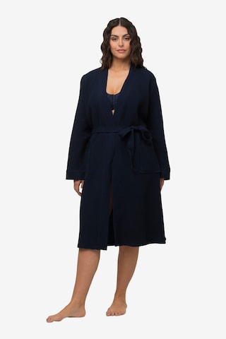 Ulla Popken Long Bathrobe in Blue: front