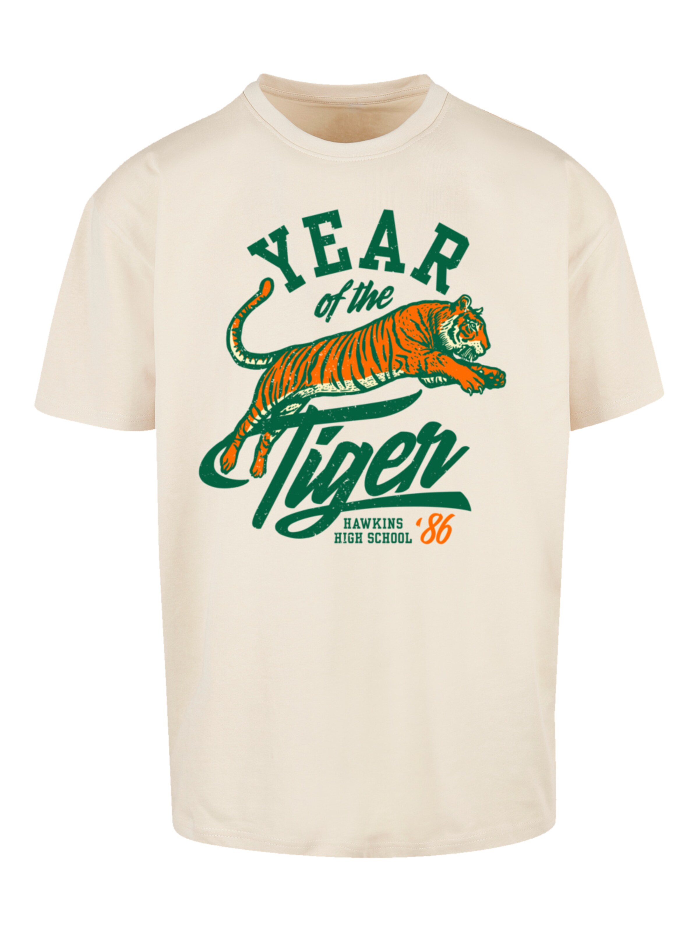 T-Shirt 'Stranger Things Hawkins Year of The Tiger 86 Netflix TV Series' F4NT4STIC en beige : devant