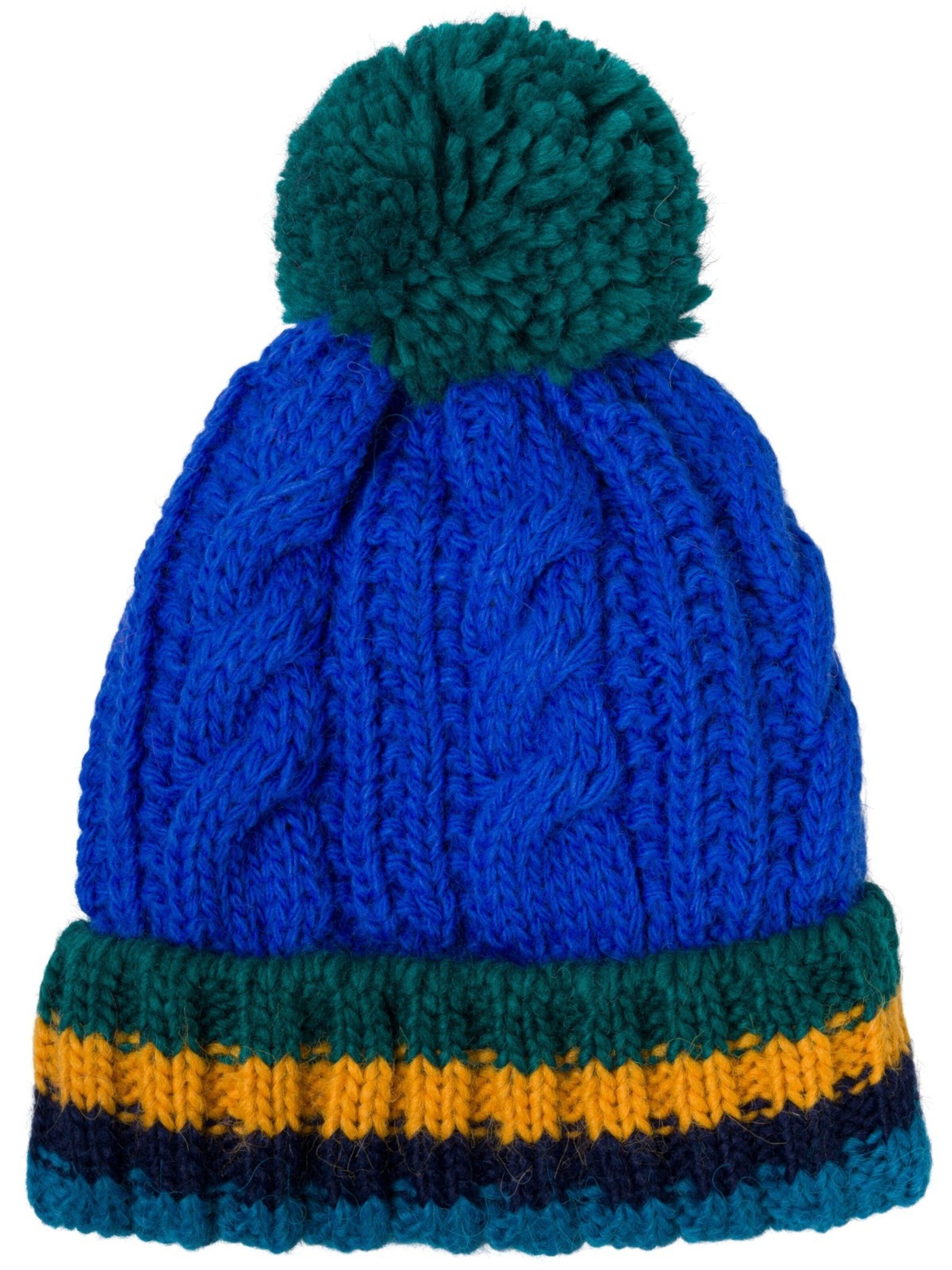 styleBREAKER Beanie 'Kinder Strick Bommelmütze Zopfmuster' in Blue: front