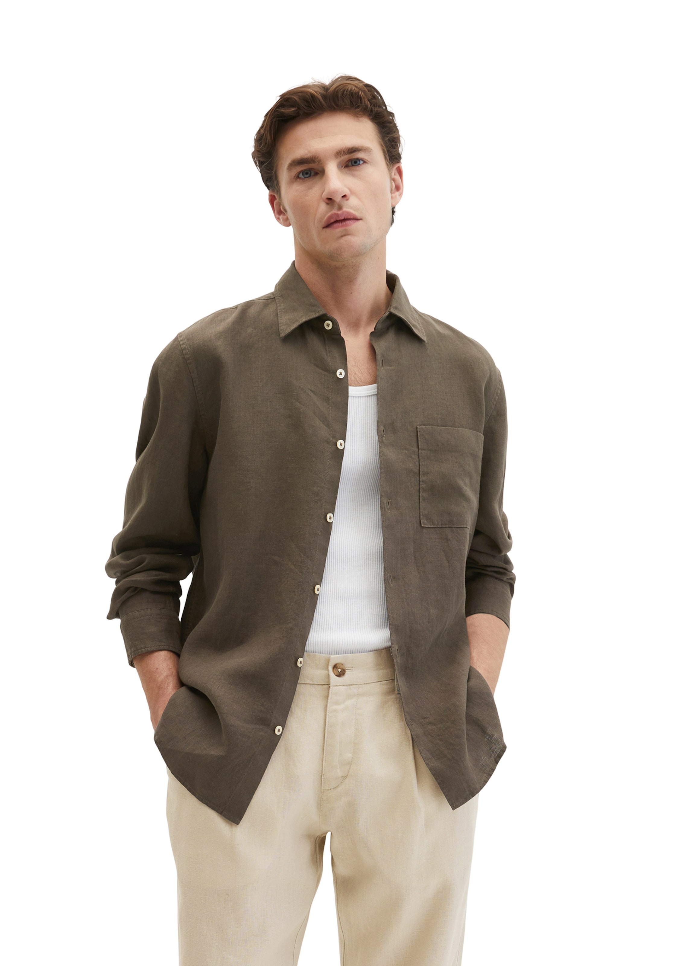 Marc O'Polo Regular fit Button Up Shirt in Brown: front