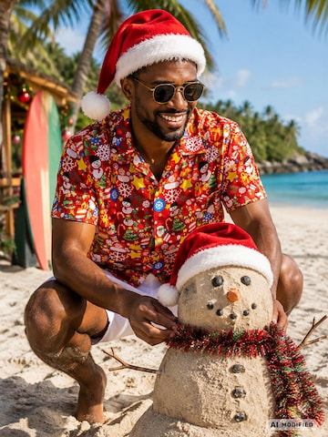 King Kameha Regular Fit Hemd 'Christmas Allover'‌‌‌‌‌‌ in Rot