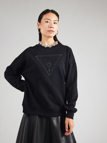 GUESS Свитшот 'TRIANGLE GLITTER' в Черный: спереди