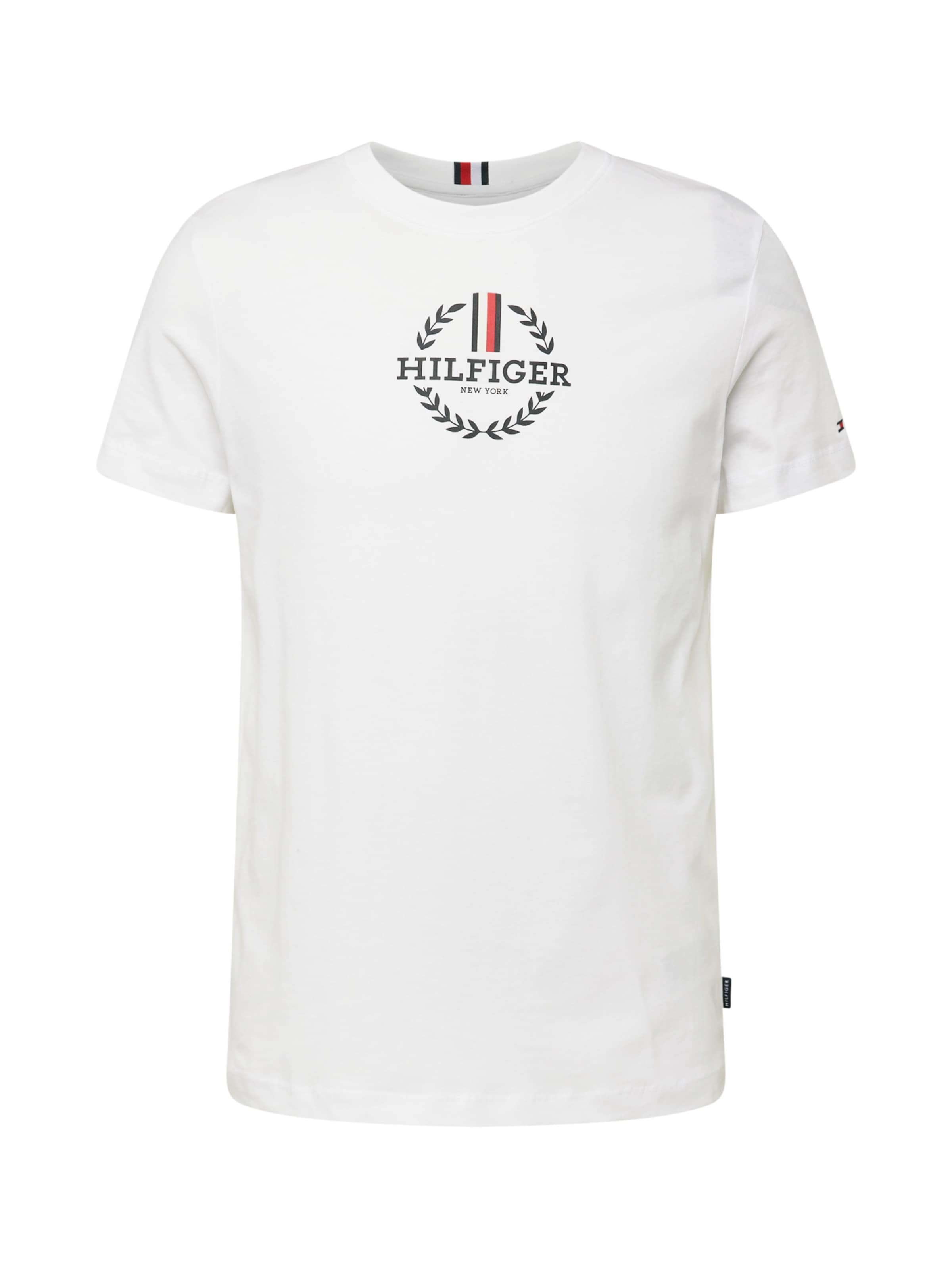TOMMY HILFIGER Μπλουζάκι 'Global Stripe Crest Logo Slim' σε λευκό: μπροστά