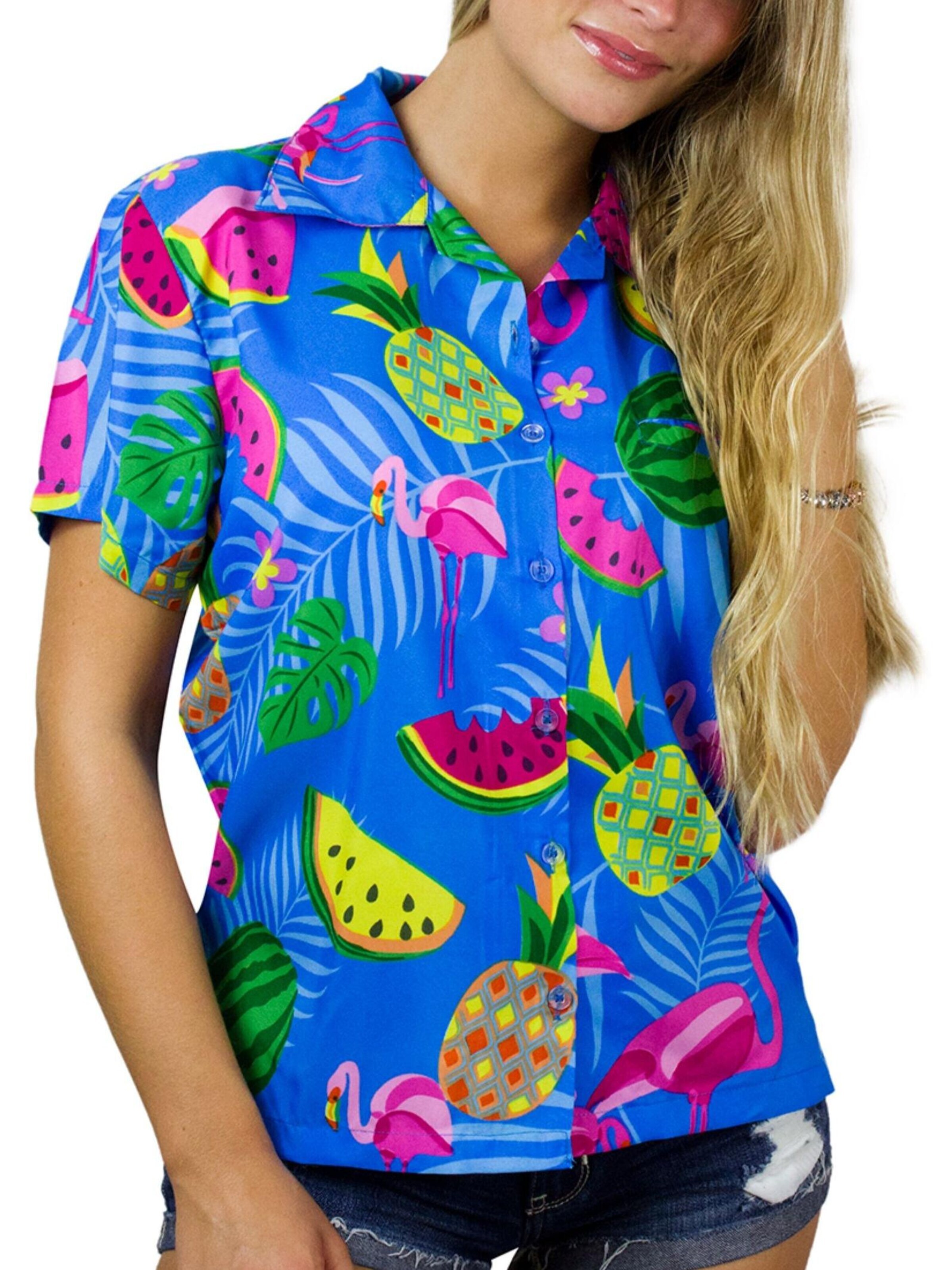 King Kameha Blouse 'Flamingo Melone' in Blauw