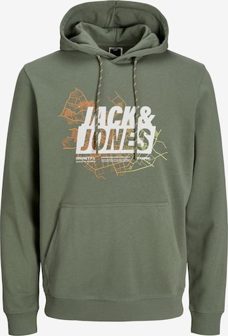 JACK & JONES Mikina 'Map' – zelená: přední strana