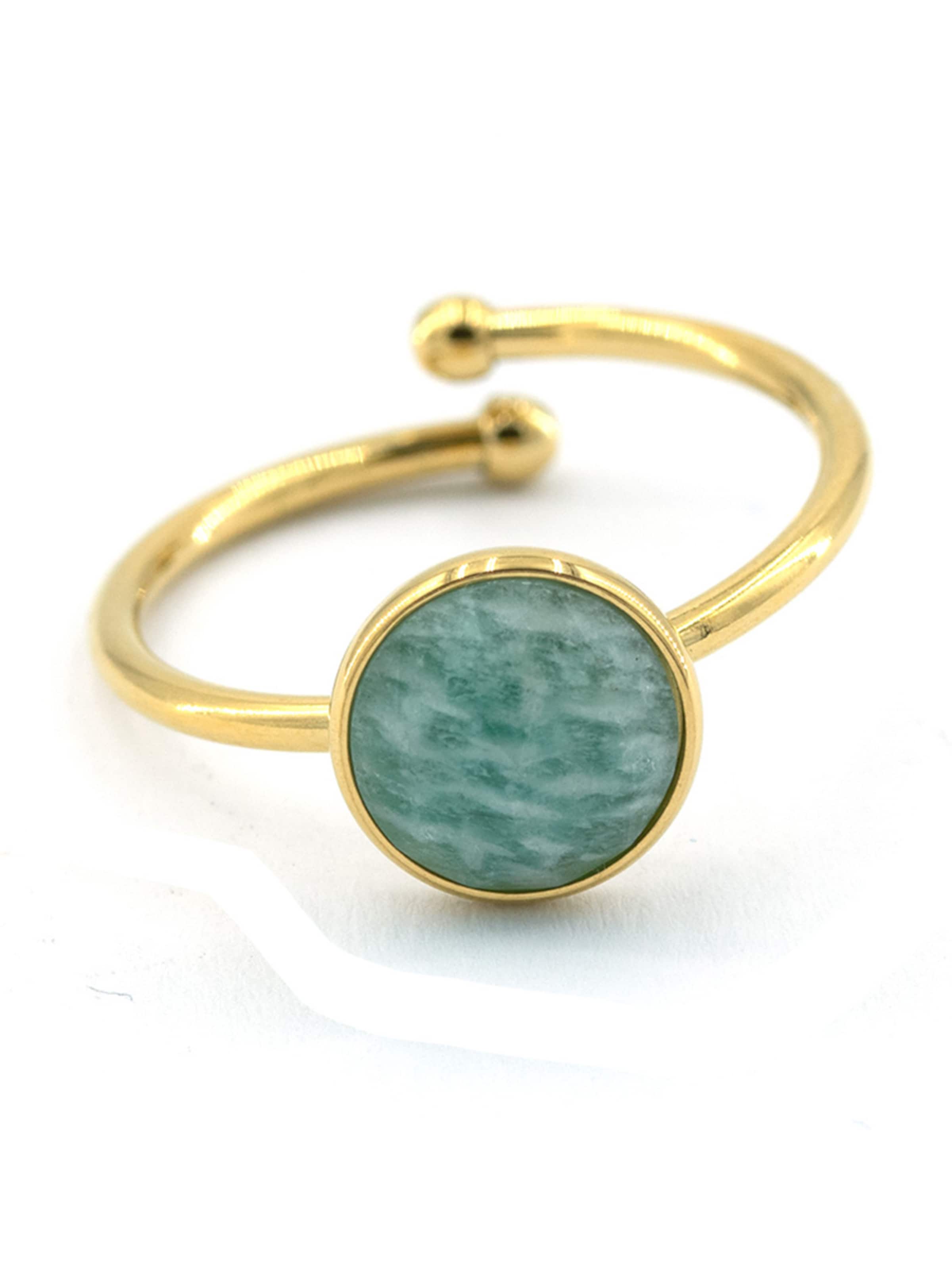 Sergio Engel Ring 'Beach Ring 01 Vergoldeter Edelstahlring mit Naturstein-Cabouchon' in Green: front
